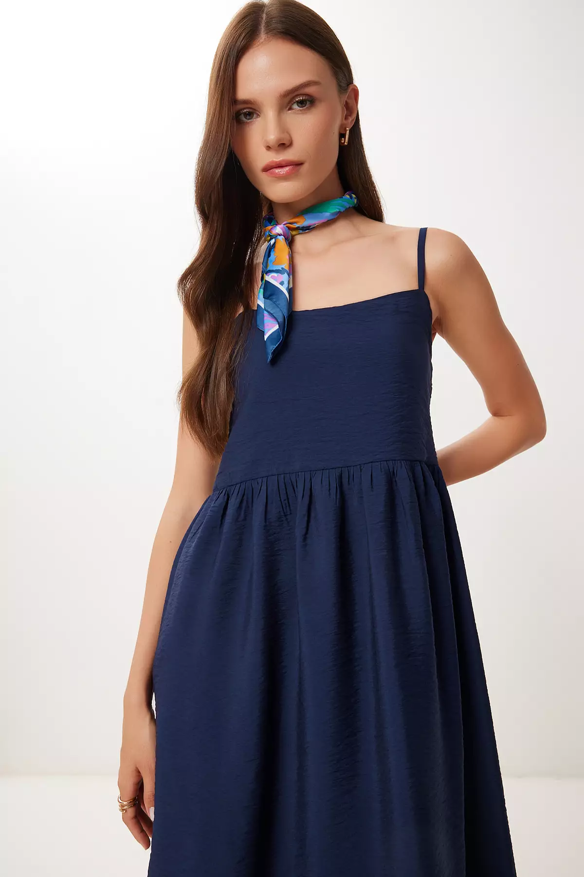 Women's Navy Blue Strap Summer Midi Ayrobin Dress Dd01357