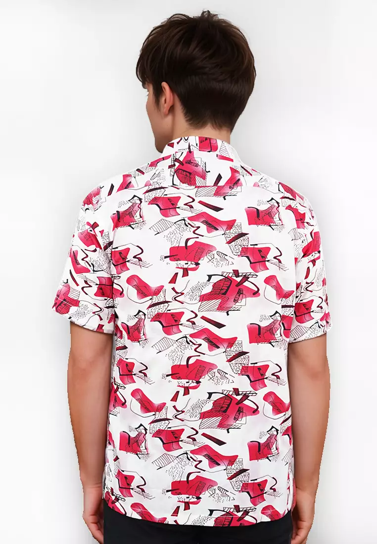 Crocodile DYNO 1143  Red - Men Shirt Kemeja Lengan Pendek - Relax Fit - Katun