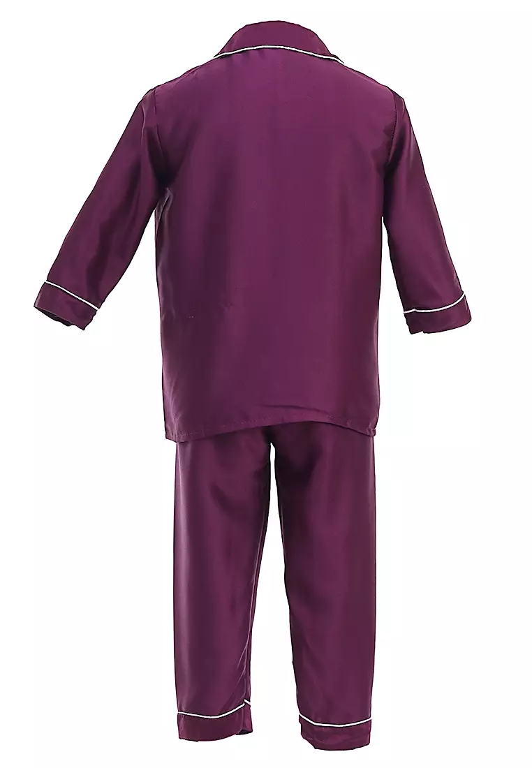 Joyce Piyama Anak Unisex Lengan Panjang Kids Pajamas Motif Polos Material Satin ORIGINAL - Purple
