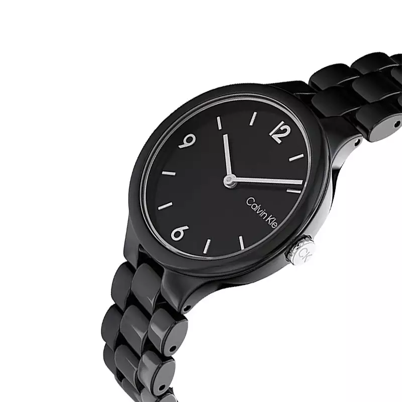 Jam Tangan Wanita Calvin Klein Linked 25200078 Ladies Black Dial Black Ceramic Strap