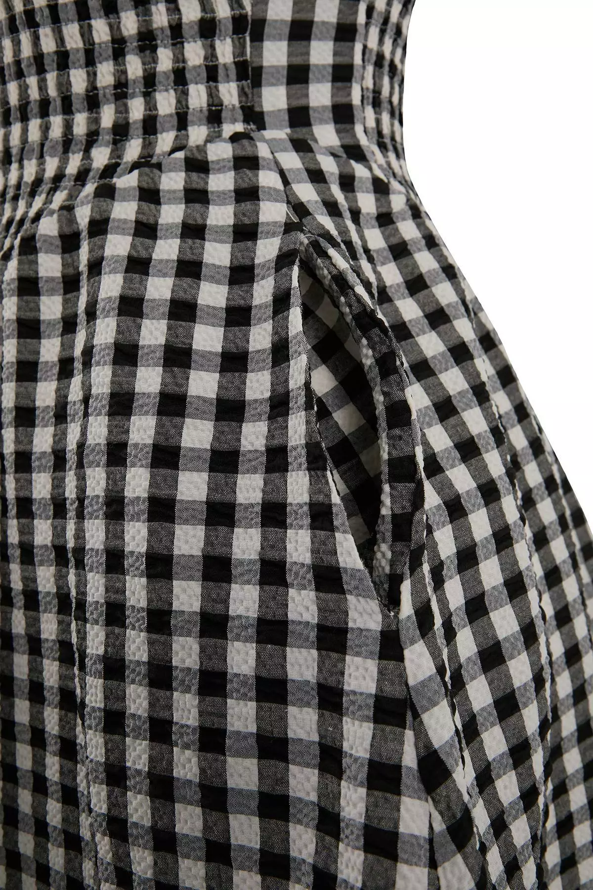 Black Plaid Patterned Woven Gipeli Mini Beach Dress Tbess26El16