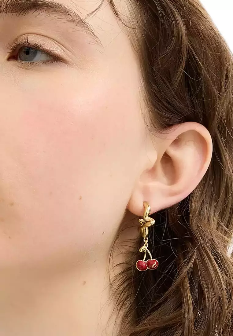 Cherry Wavy Huggie Earrings - Red CAA16