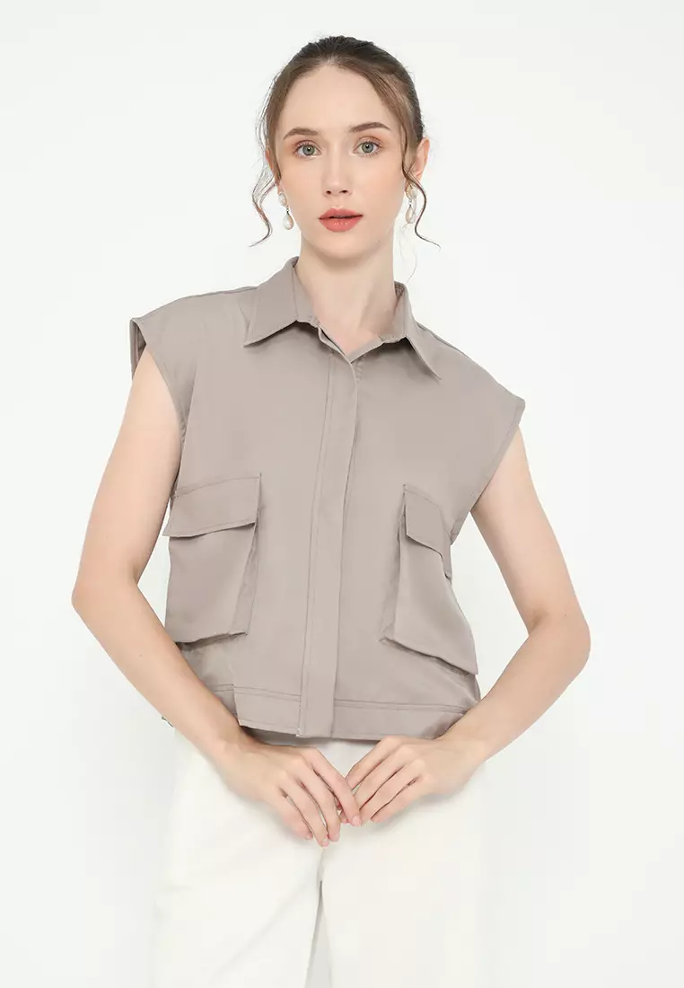 Plain Vest With Pocket in Mocca By Brilliant Girl Warna MOCCA