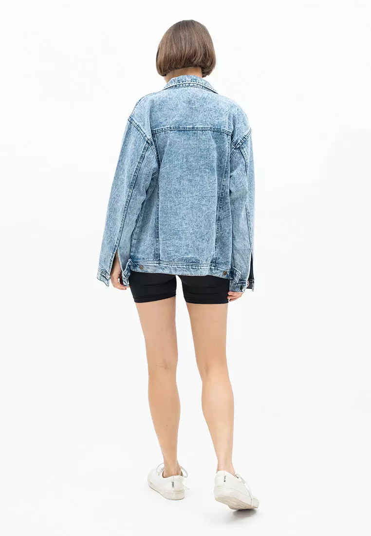 Houseofcuff Jaket Denim / Jeans Tebal Unisex Pria Wanita Biru Pudar