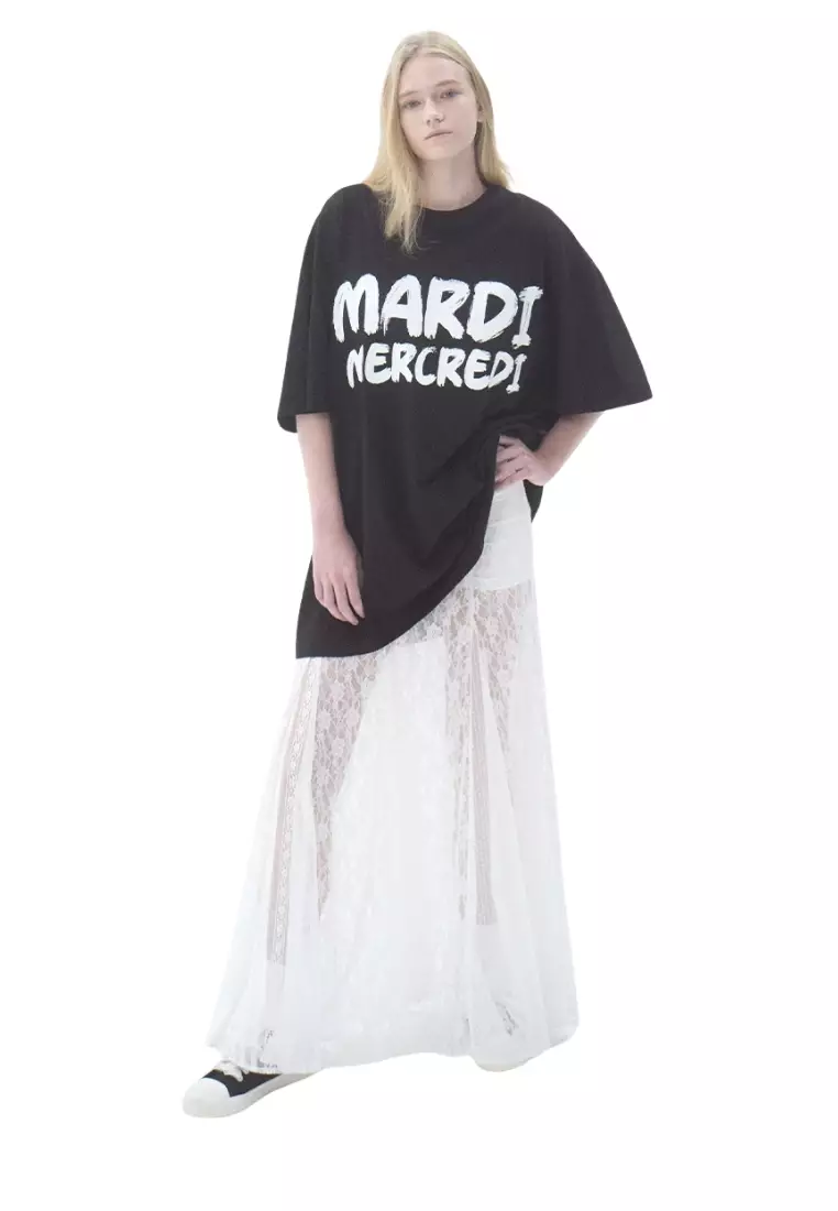 ★MARDI MERCREDI★OVERSIZED CROPPED TSHIRT BRUSH LOGO CONT★ TSHIRT BRUSH LOGO_BLUE BLACK - MARDI MERCREDI