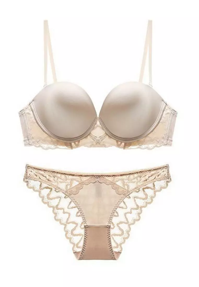 LMZ2420P Lady Sexy Bra and Panty Lingerie Set-Beige