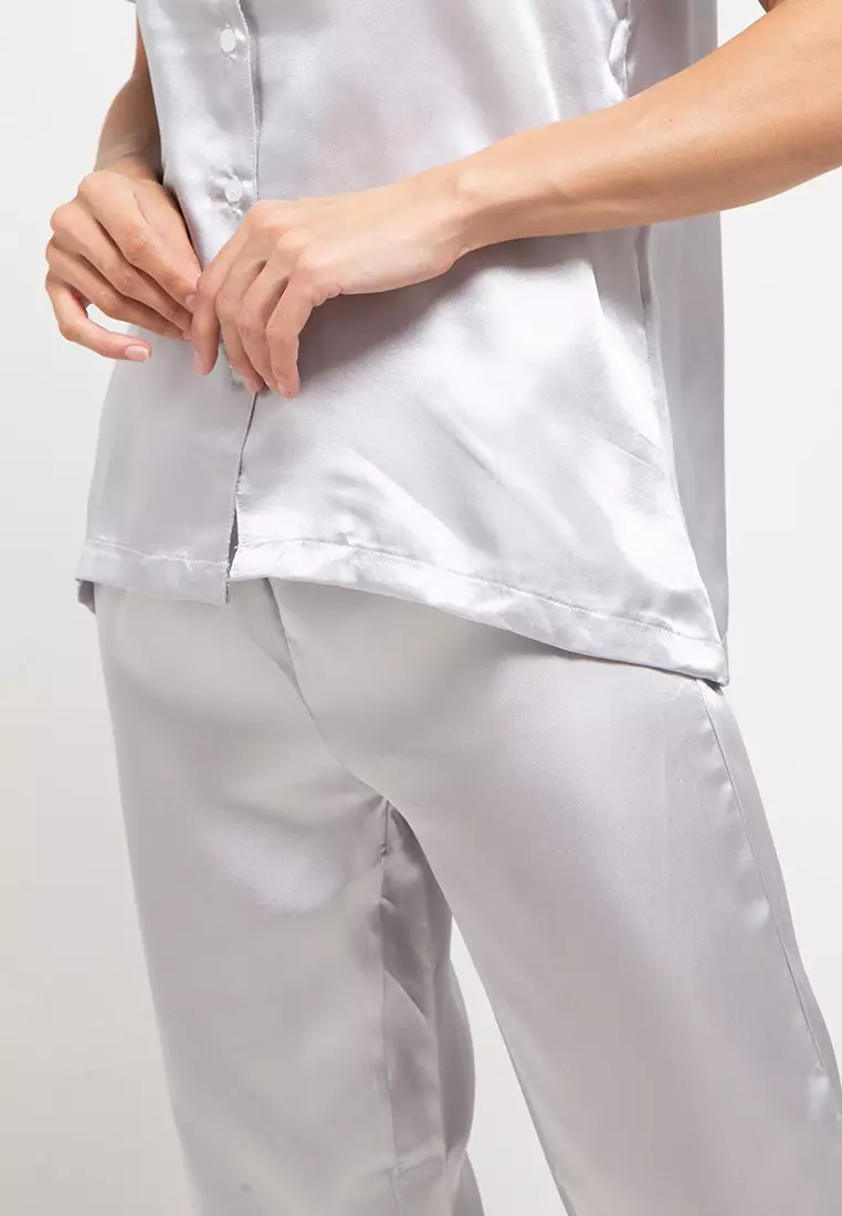 Pyjama Baju Tidur Set  Short  Sleeve  Long Pants Satin Sleepwear