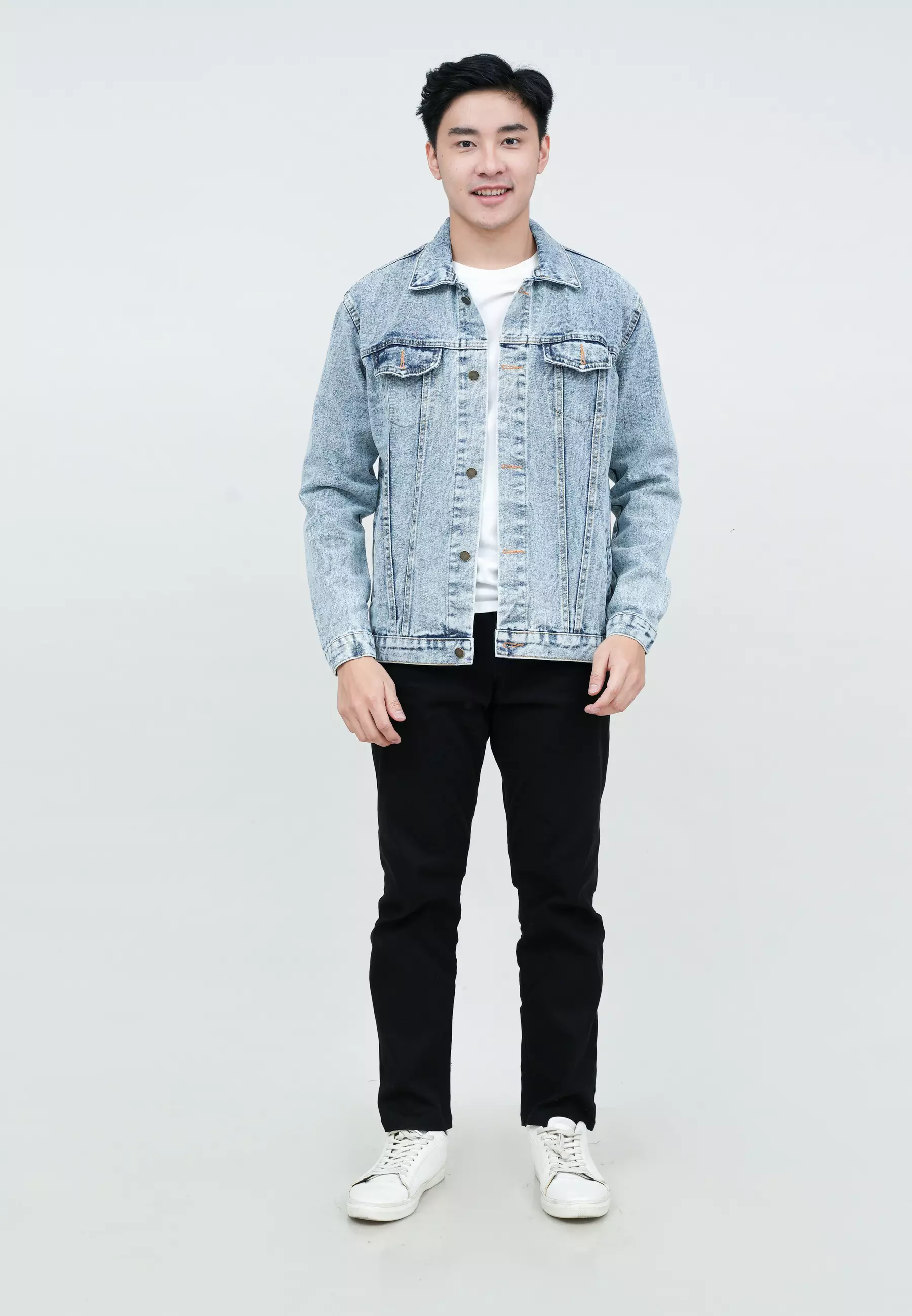 Houseofcuff Jaket Jeans Pria Motif Gunung Jaket Denim Biru Pudar