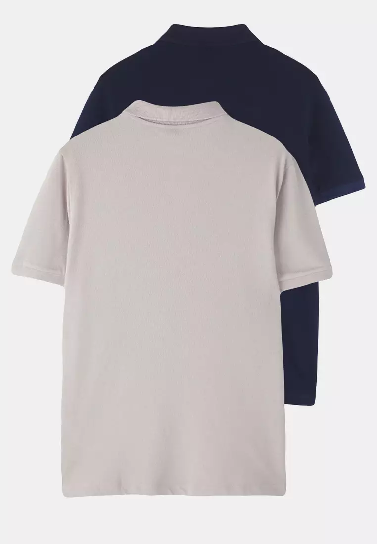 Navy Blue-Grey 2-piece Regular/Normal Cut 100% Cotton Polo Collar T-shirt TMNSS25PO00022