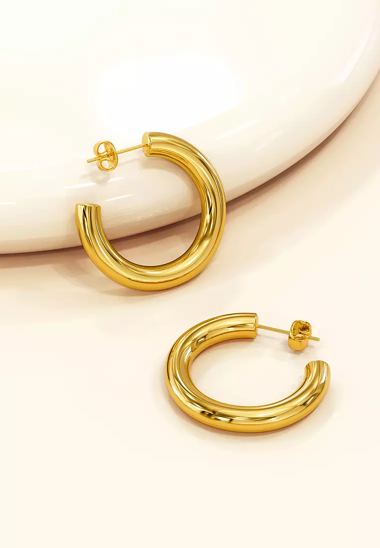 Creole C-Hoop Gold Layered Earrings 25mm