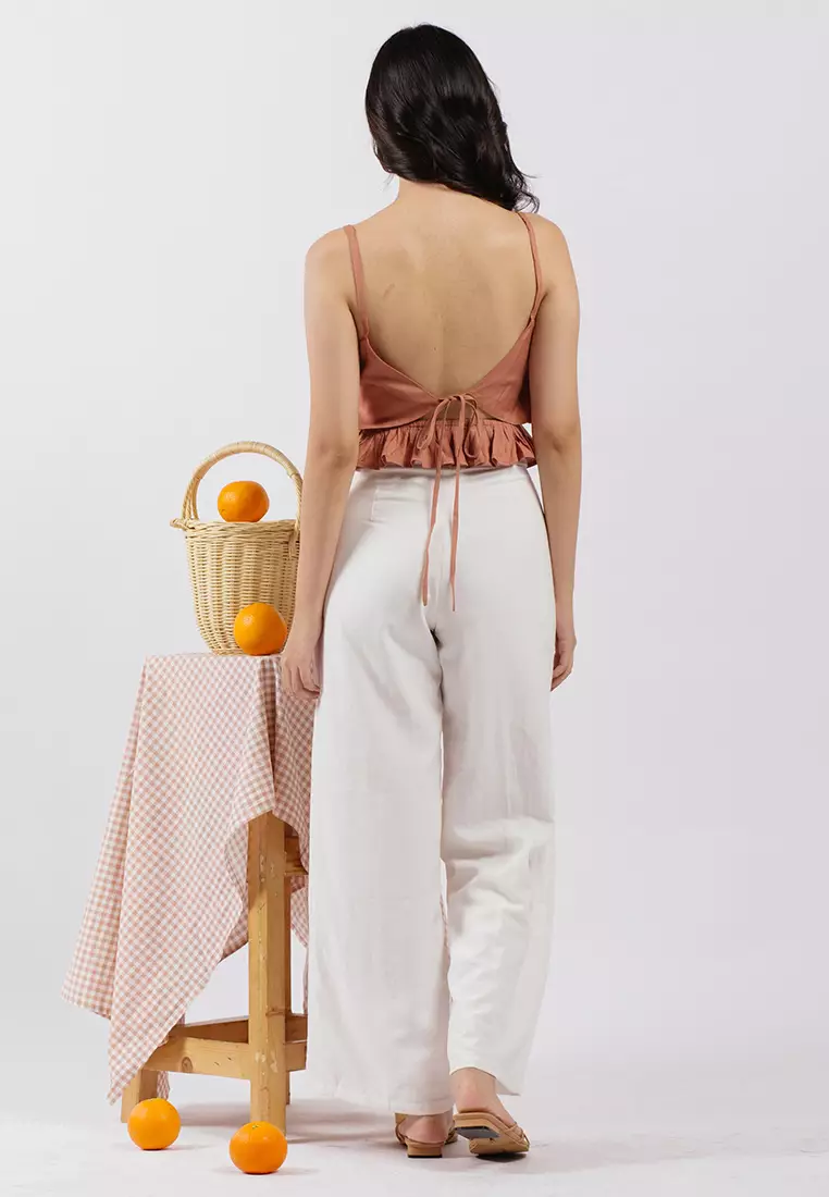 Ruffled Hem Backless Tank in Terracotta