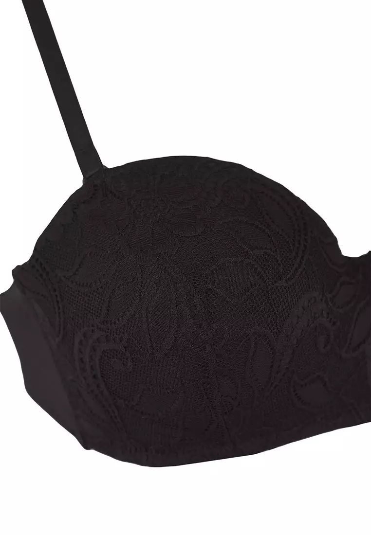 Black Micro Lace Detailed Covered Strapless Knitted Bra