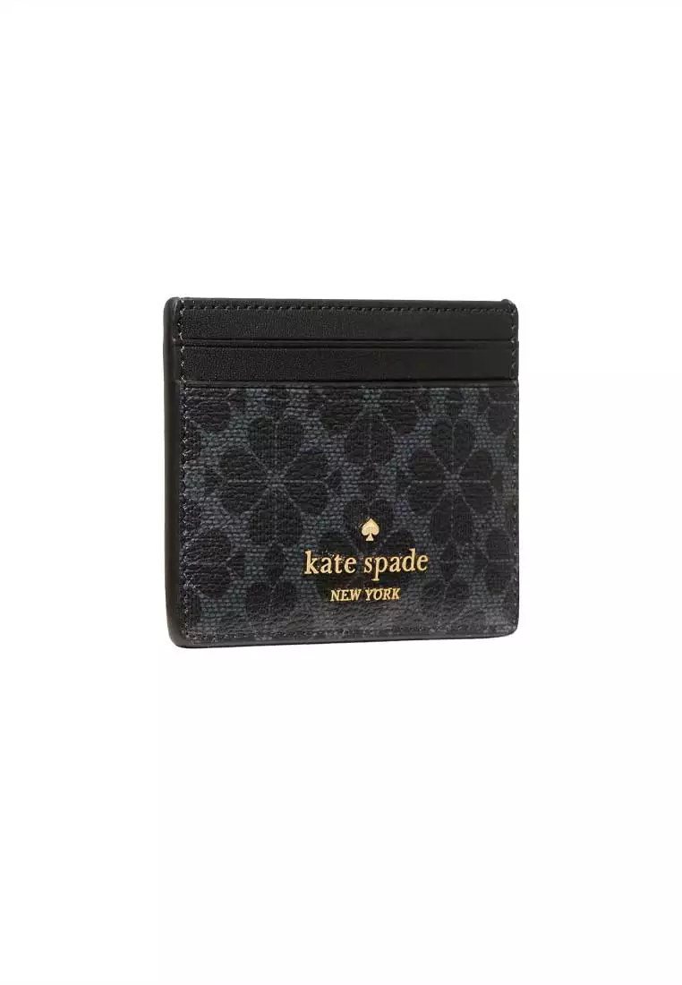 Signature Spade Flower Small Slim Card Holder Black KI371