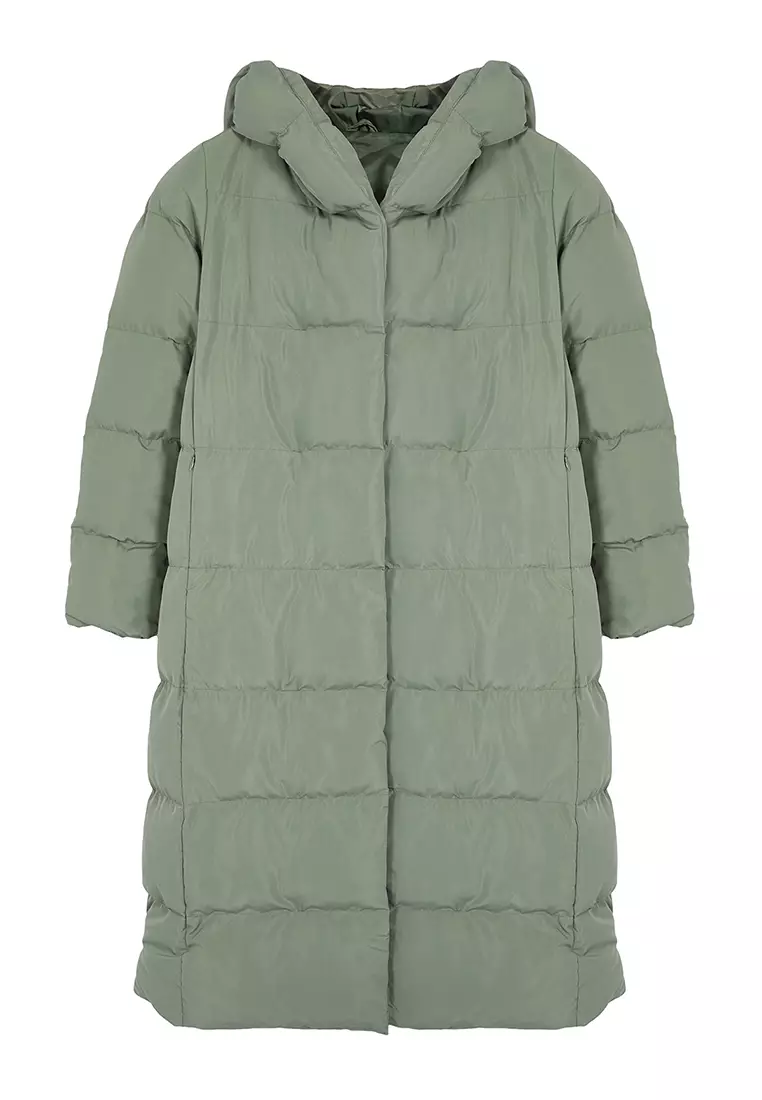 Light Khaki Regular Side Snap Closure Water Repellent Long Quilted Puffer Jacket TWOAW24MO00044