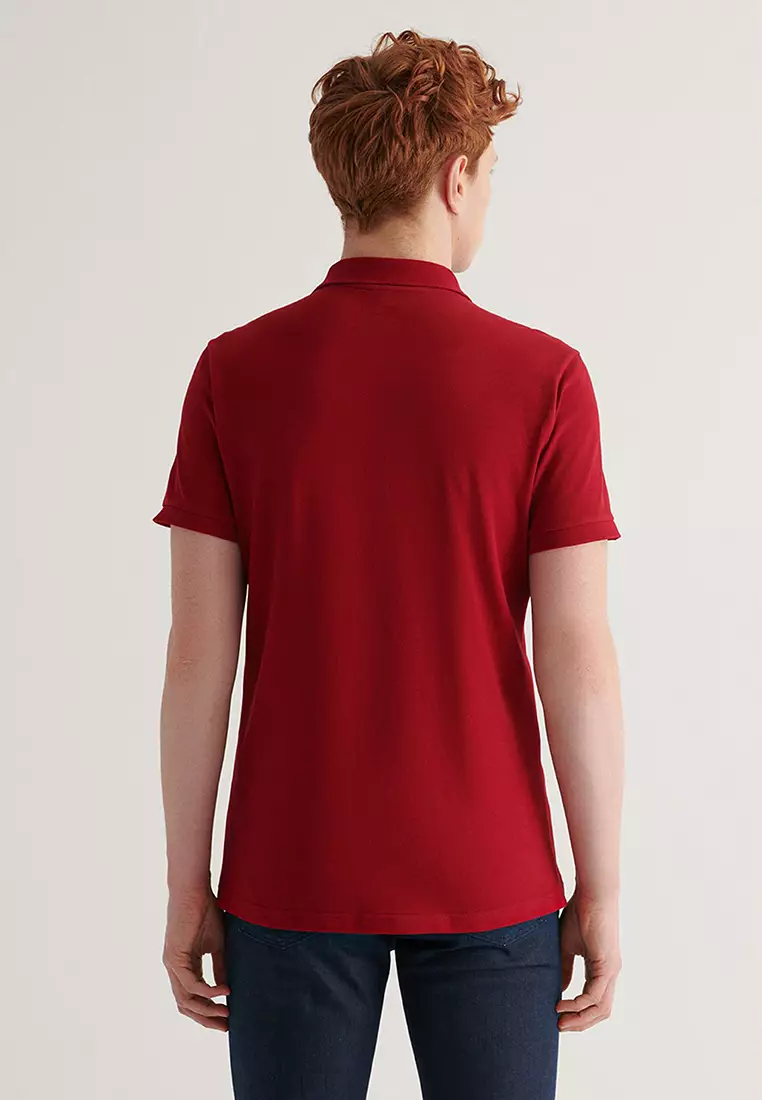 Men's Claret Red 100% Cotton Cool Polo Neck T-Shirt E001004