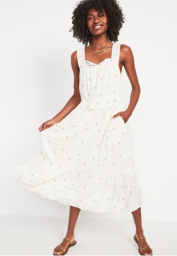 Old Navy Sleeveless Waist-Defined Embroidered Clip-Dot Maxi Dress for Women  | ZALORA Philippines