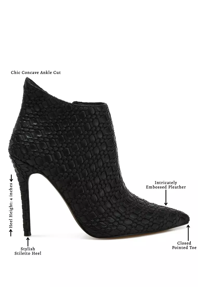 Embossed Concave Cut Ankle Boots in Black
