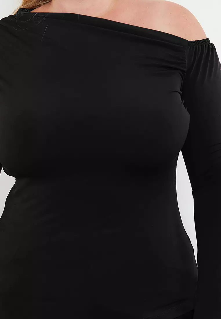 Plus Size Asymmetric Collar Blouse
