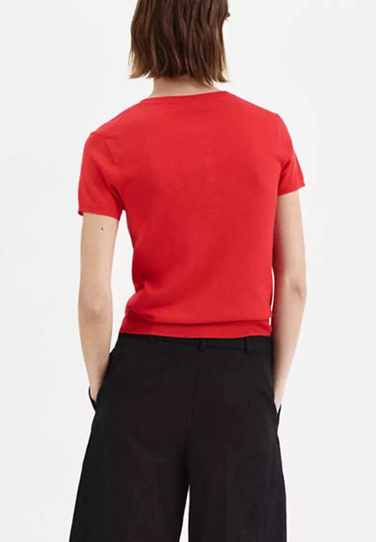 Short-Sleeved Fine-Knit Sweater