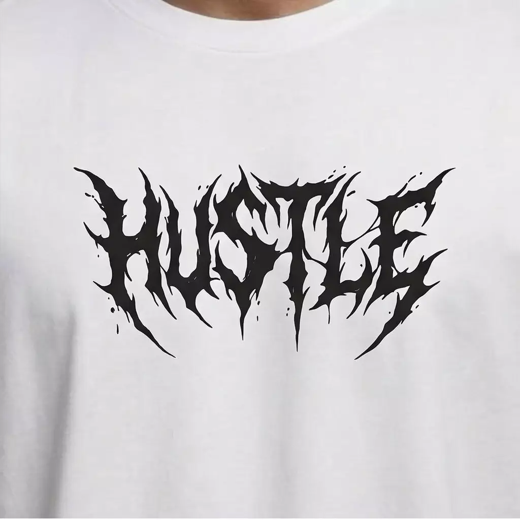 THIRDDAY Kaos Oversize Gym Hybrid Cotton 240gsm Drifit Anti Bau Anti Kusut "hustle metal" putih MTZ62