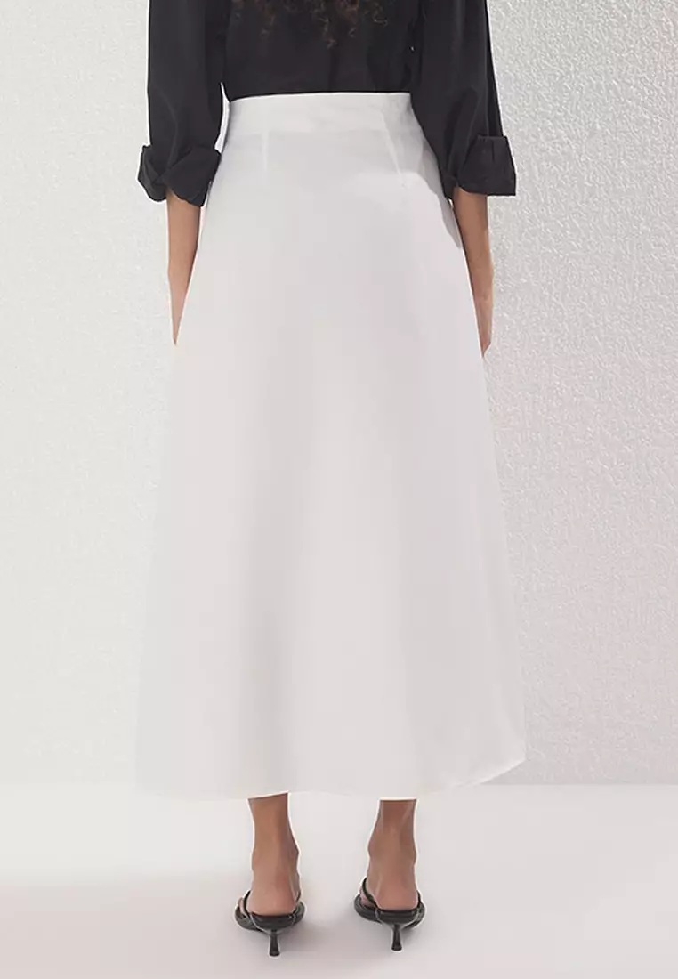 White Pleated Detailed Unlined Woven Skirt Tctaw25Ee00007
