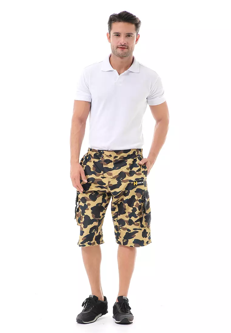 Grissham Celana Cargo Pendek Pria Short Pants Kasual Motif Loreng Material Parasut ORIGINAL - Yellow