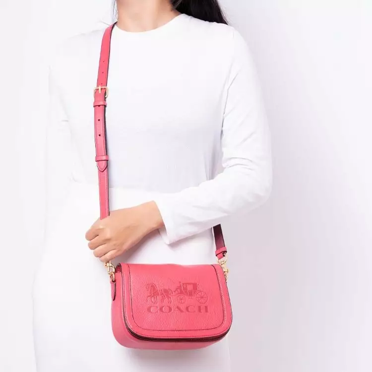 C4058 Saddle Bag Horse & Carriage Leather Poppy Vintage Mauve Pink