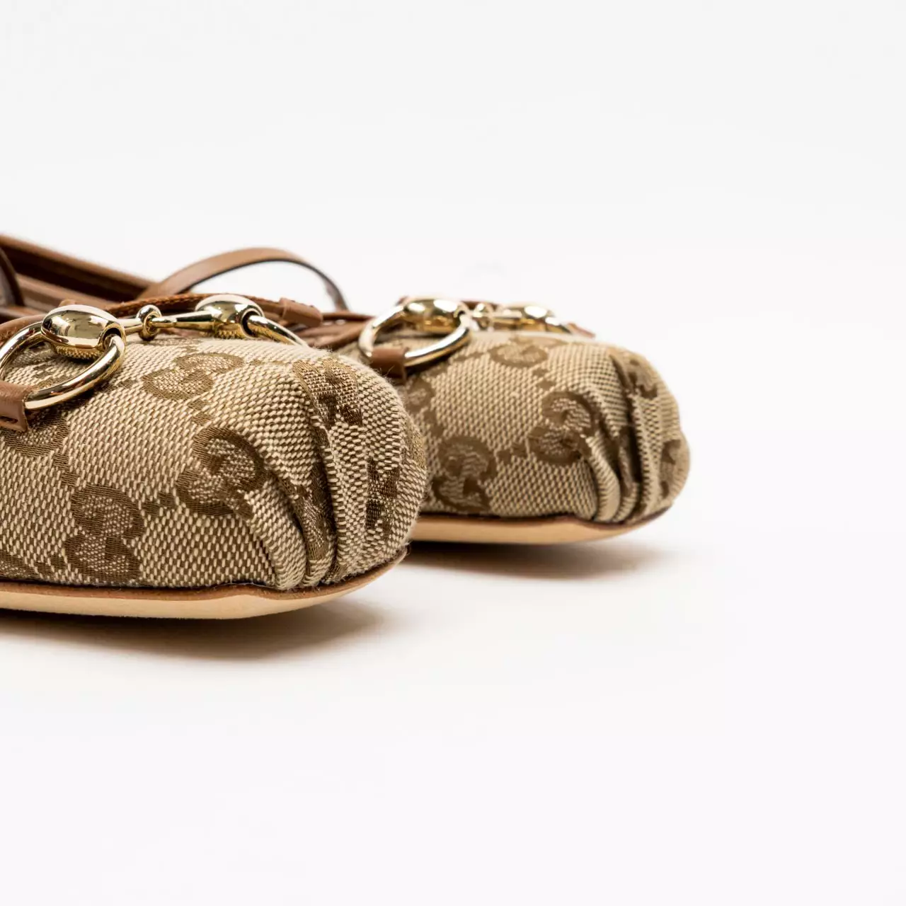 Horsebit GG Canvas Ballet Flat Beige/Dark Brown