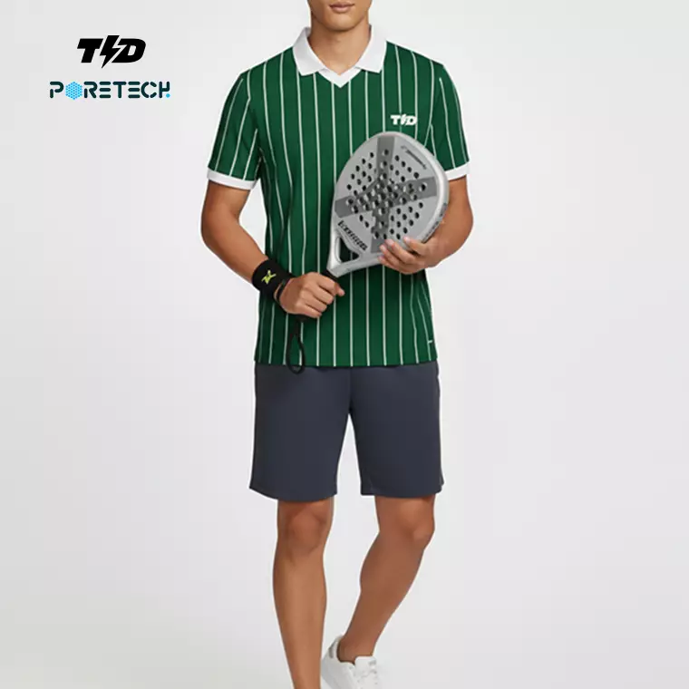 TDACTIVE Jersey Padel Pria Polo PoreTech "green ver stripes" hijau putih MSB25