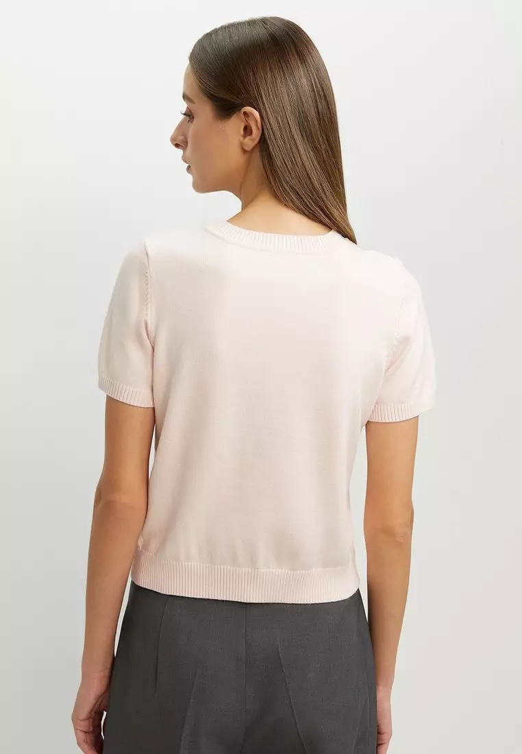 Embroidered Knit Top - Light Pink