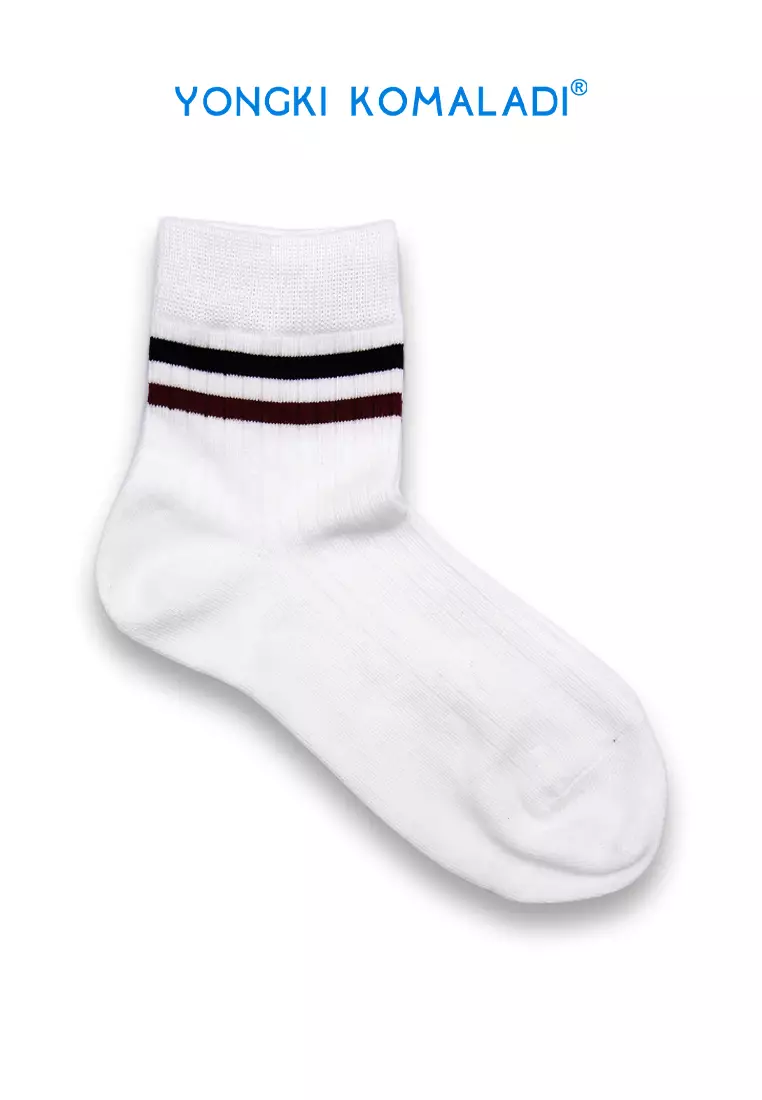YONGKI KOMALADI KAOS KAKI MOTIF STRIPE KECIL OLDSCHOOL WARNA SOCK05 PUTIH
