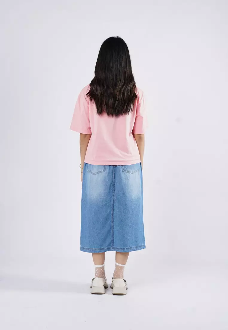 3Second Women's Basic T-Shirt Short Sleeve Boxy Fit Cotton Logo Script 3 OL-C060925