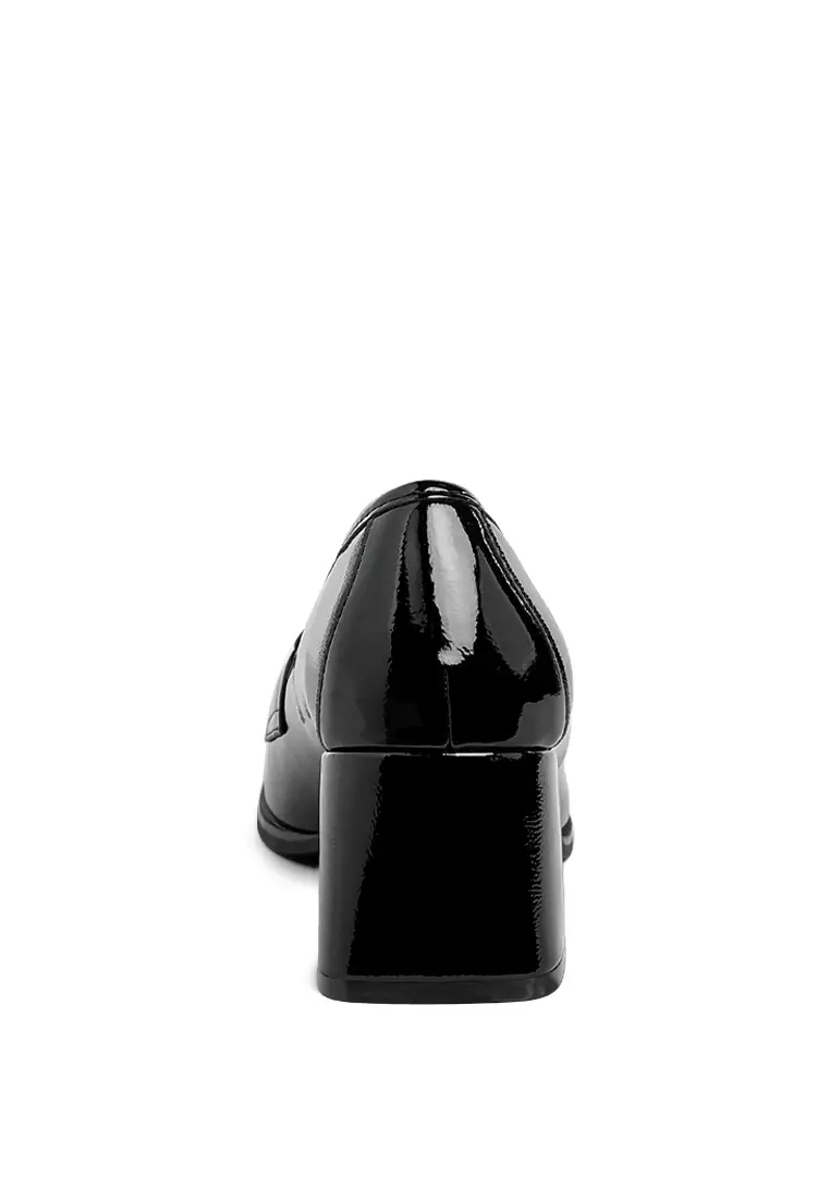 Sepatu Loafer Hak Blok Tali Penny Warna Hitam