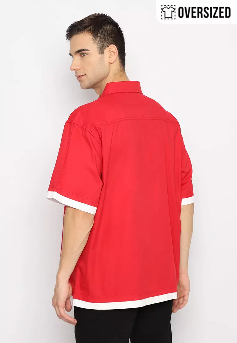 RBJ Kemeja Kombi Oversized Red Pria