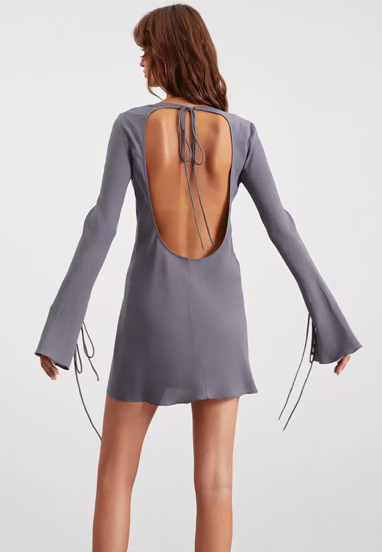Brandy Woven Waist Open Back Open Flare Sleeve Moroccan Midi Dress