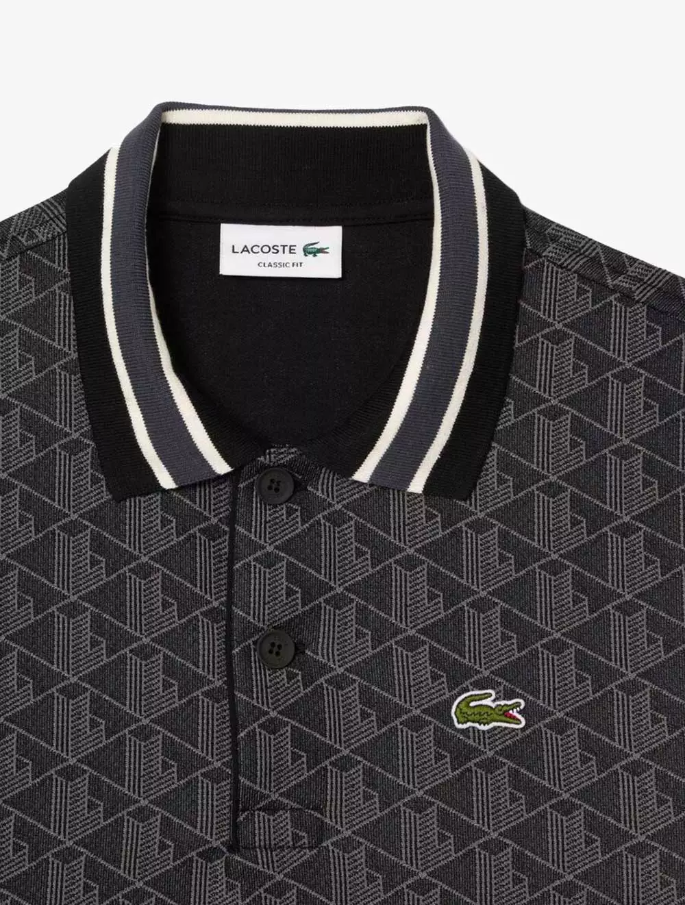 Classic Fit Contrast Collar Monogram Motif Polo Shirt - Black