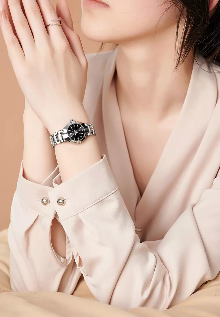 jam tangan wanita Tali stainless steel 3 ATM Anti Air bisnis dengan gelang