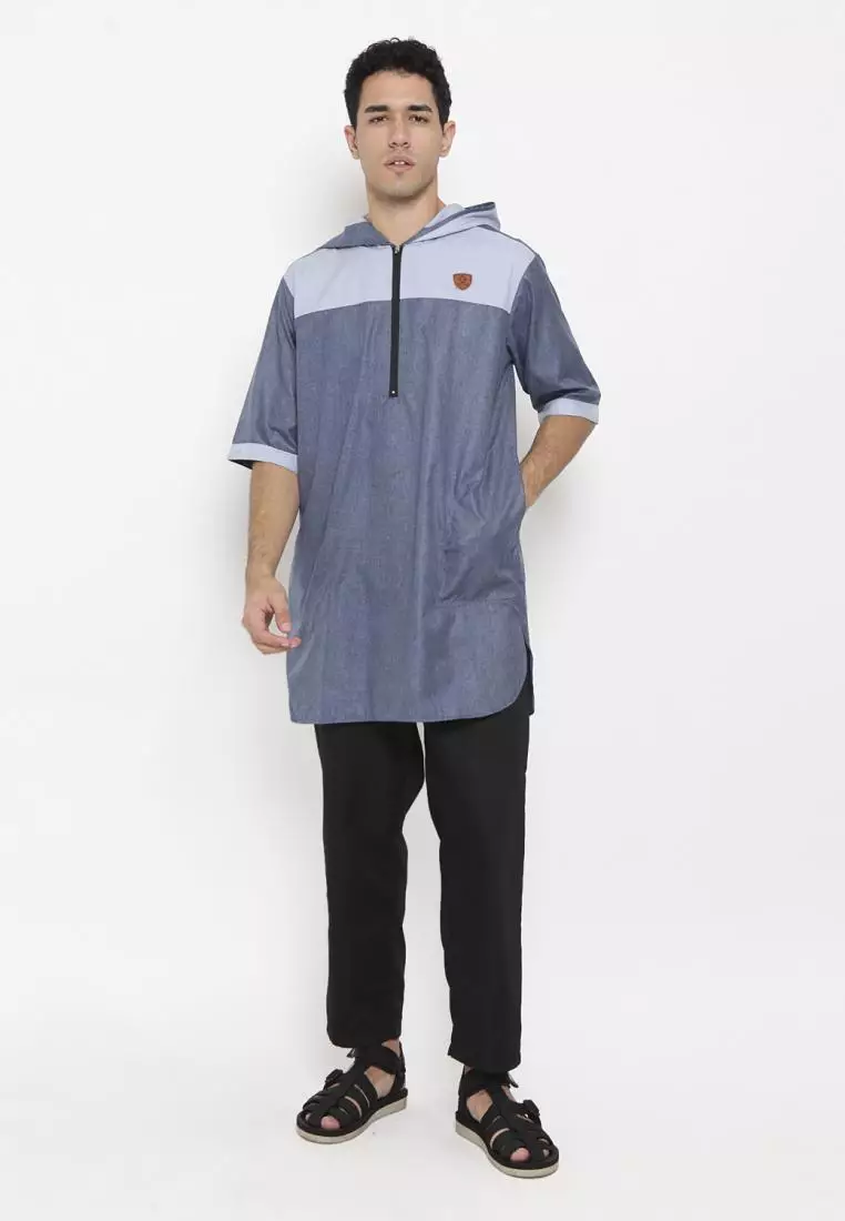 Zayidan Baju Koko Gamis Muslim Pria Faiq Hoodie - Denim