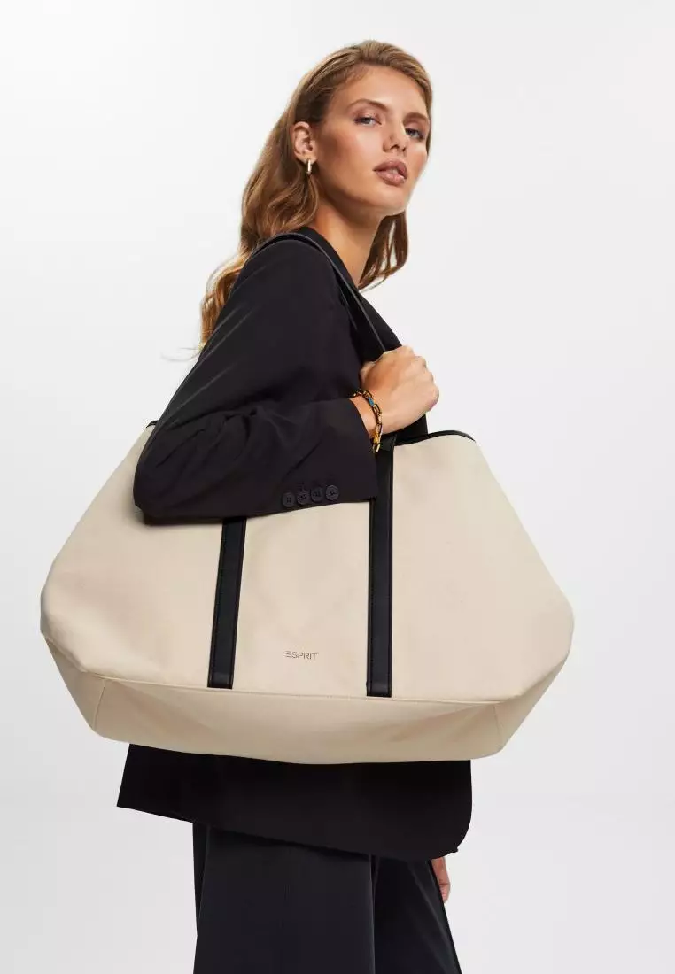 Faux Leather-Trimmed Canvas Tote