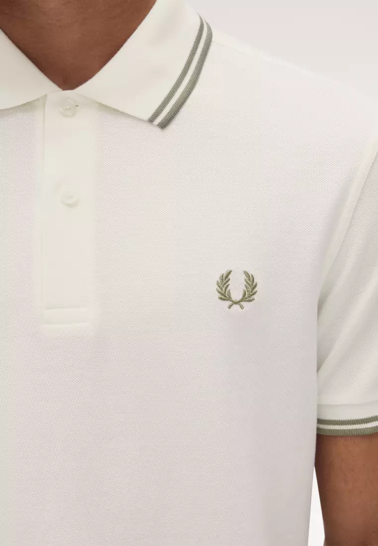 Fred Perry M3600 Twin Tipped Fred Perry Shirt (Light Ecru / Olive Mint / Olive Mint)