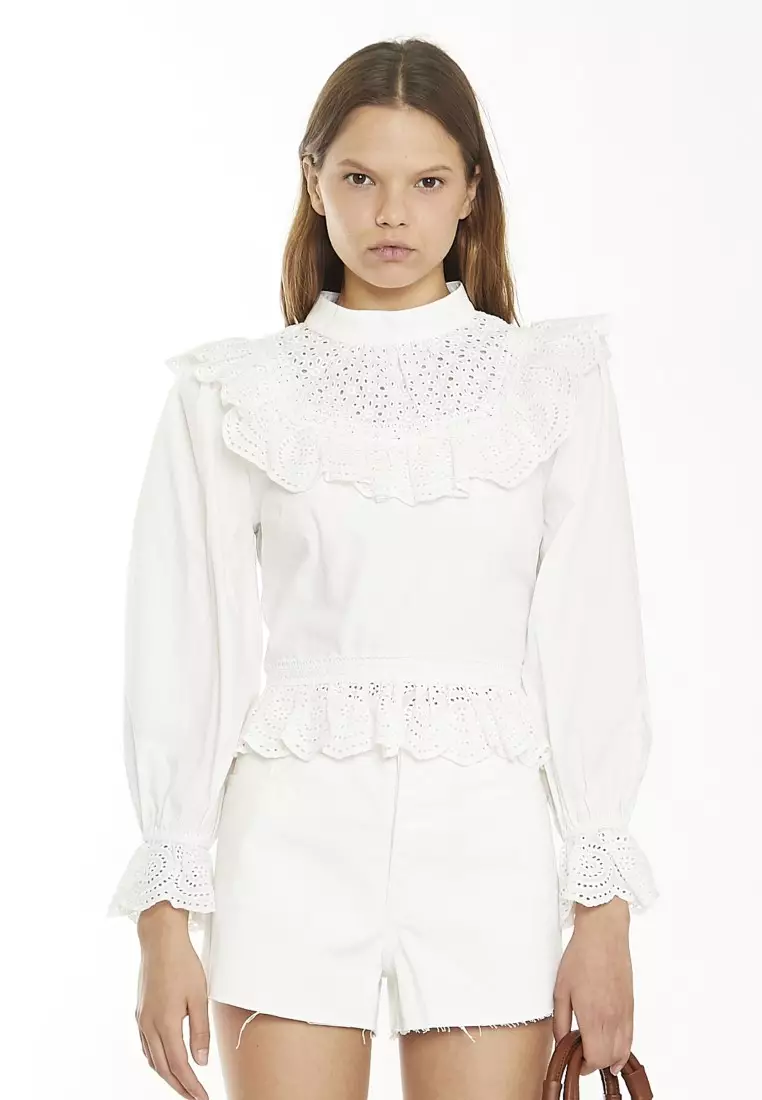 High-Neck Ruffle Blouse