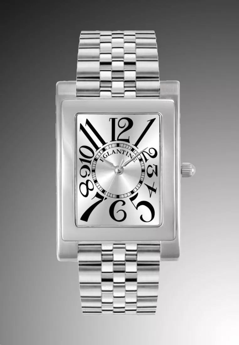 MATIGNON 中性石英錶，銀色錶盤搭配黑色阿拉伯數字，不銹鋼錶帶