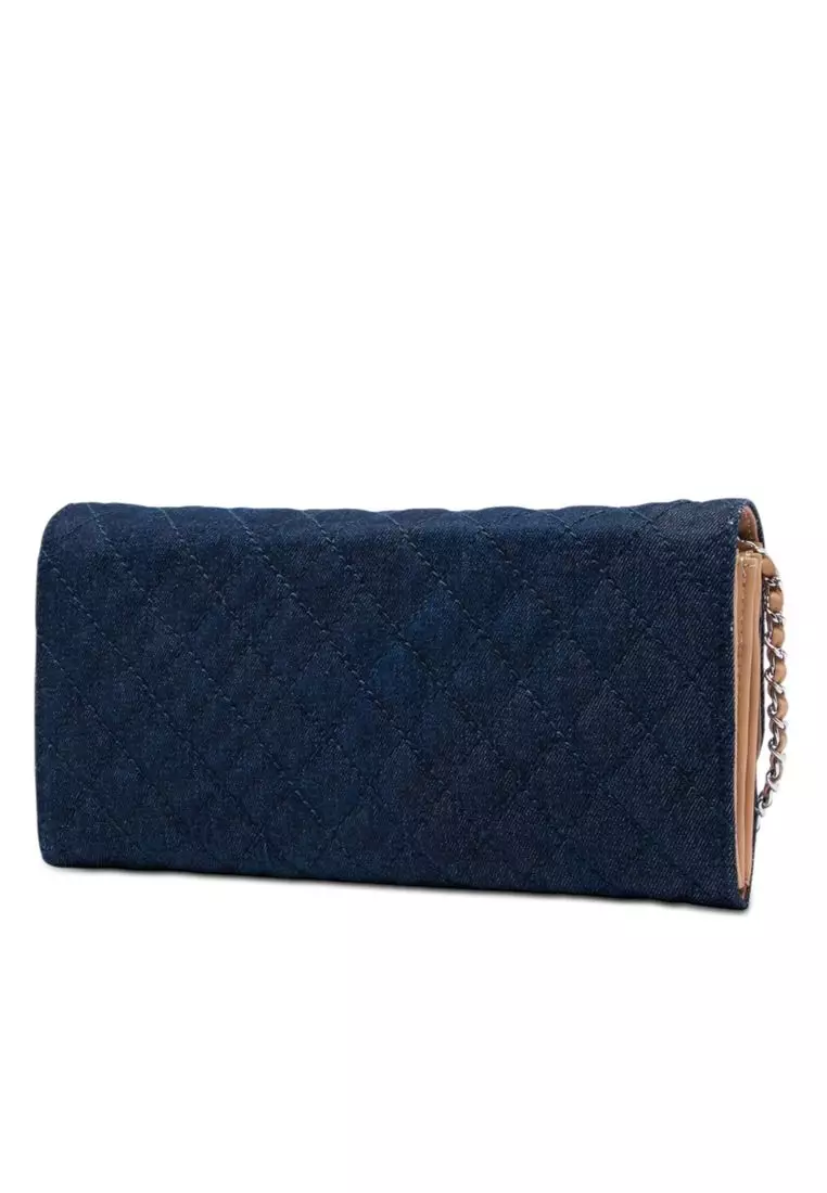 Pre-Loved Chanel Cc Quilted Denim Turn Lock Wallet On Chain