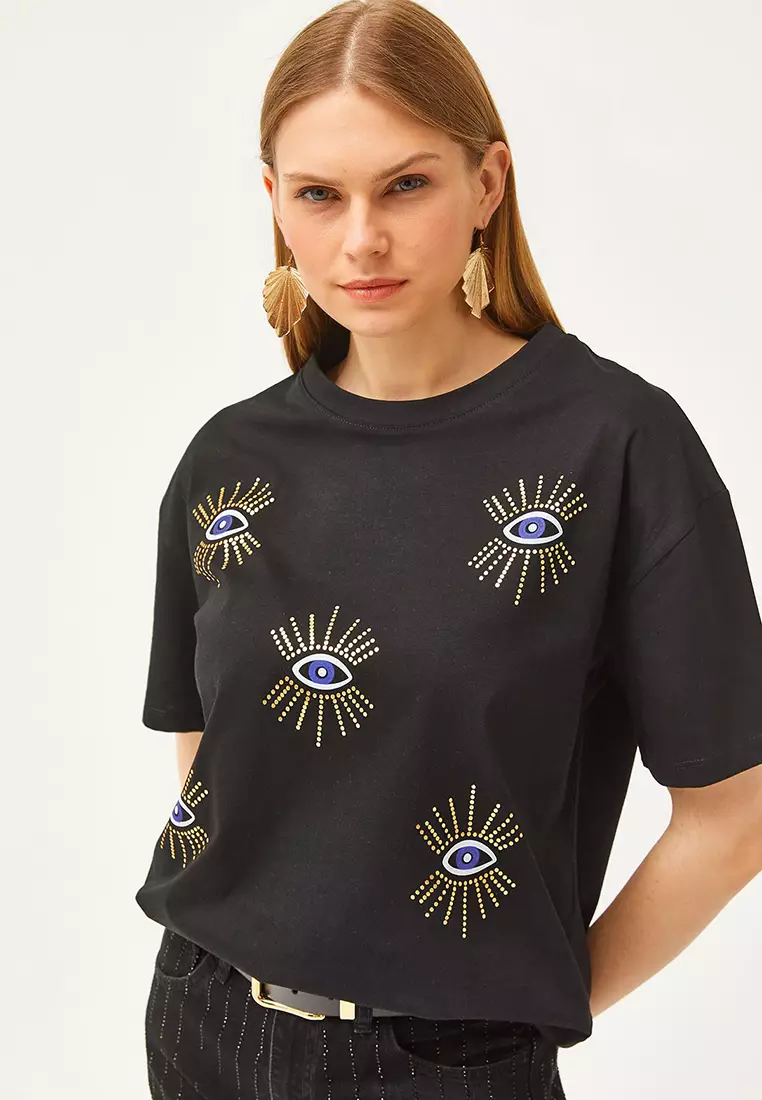 Eye Printed Foil Detail T-Shirt