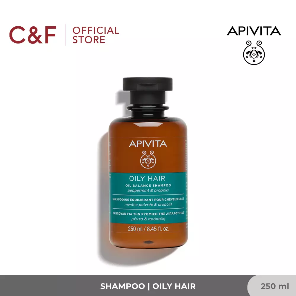 Apivita Oil Balance Shampoo Oily Hair 250 ml | Sampo Natural Non SLS Menghidrasi Kulit Kepala Mengurangi Minyak