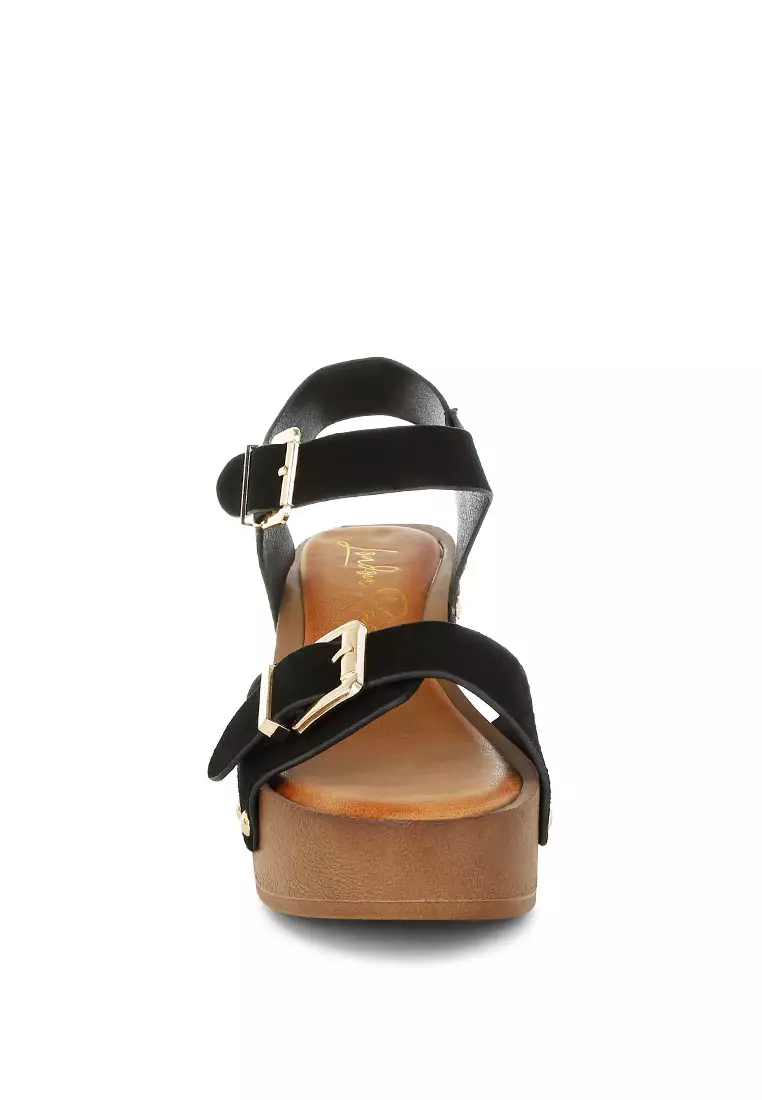 Real Suede Leather Clog Sandals In Black