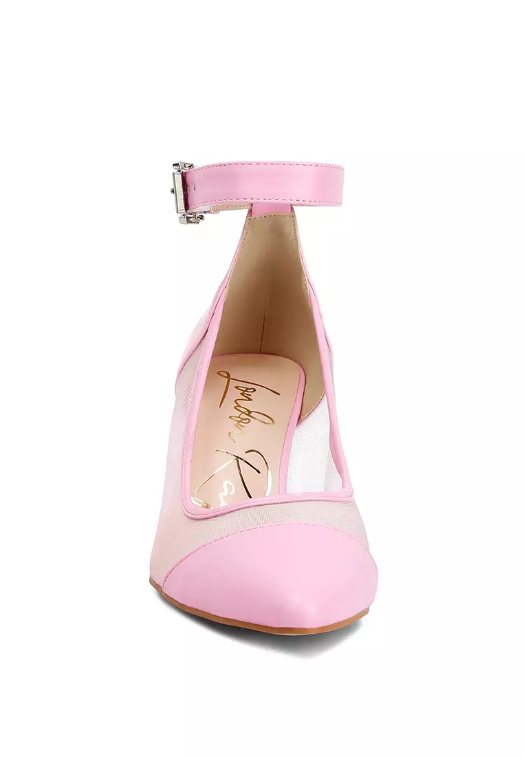 Pompa Tali Pergelangan Kaki Ujung Runcing Merah Muda