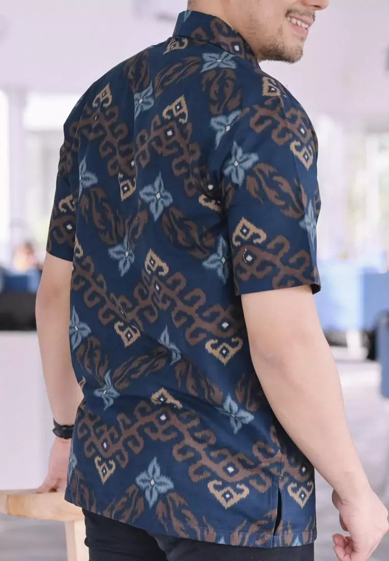 kemeja batik pria lengan pendek batik  blue s343