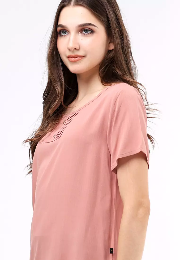 Woven Plain Soft Linen Short Sleeve Blouse