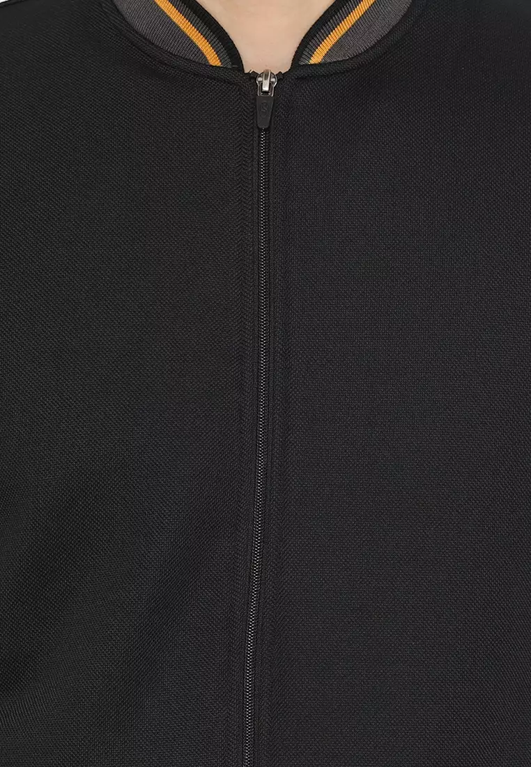 Jaket Bomber Pria - Black With Mustard Strip